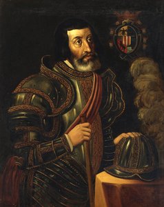 Portret van Hernan Cortes door José Salomé Pina