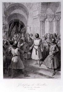 Godfried van Bouillon gekozen tot koning van Jeruzalem, gegraveerd door Leopold Massard