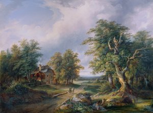 Boerderij aan een bosweg door Josef Altenkopf