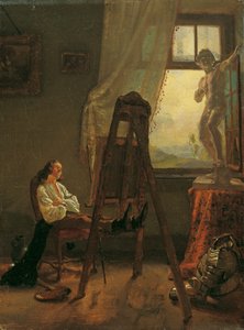 De ingeslapen schilder in het atelier door Josef Danhauser