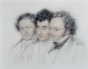 Van links naar rechts, vrienden van de componisten Johann Baptist Jenger, Anselm Huttenbrenner en Franz Schubert, pastel door Josef Teltscher door Josef Eduard Teltscher