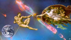 JJM-hercreatie: Michelangelo_De Schepping van Adam+JWST