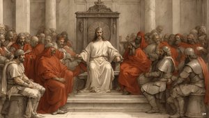 Jezus voor Pilatus op de rechterstoel