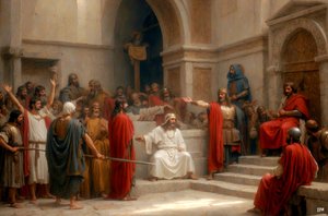 Jezus aangeklaagd en door Pilatus veroordeeld (01) door Josef Johann Michel