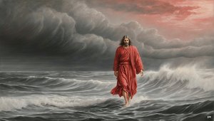 Jezus loopt over het meer