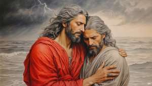 Jezus redt Simon Petrus van verdrinking door Josef Johann Michel