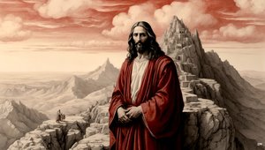 Jezus door de duivel op een berg getoond - aanbid mij