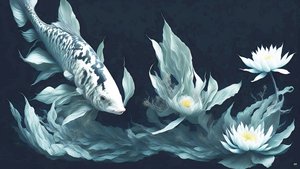inkt schilderij: Koi-karper witte marmer 03