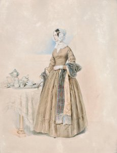 Portret van Prinses Leopoldine Karoline Palffy, geboren Gravin Kaunitz-Rietberg (echtgenote van de derde Prins Anton Karl Palffy), staand aan een gedekte theetafel