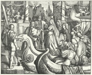 De Heilige Roomse keizer Frederik II verwelkomt zijn bruid, Isabella van Engeland door Josef Mathias (after) Trenkwald