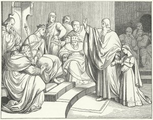 Beatrice van Hohenstaufen vraagt koning Otto IV van Duitsland om de moord op haar vader, Filips van Zwaben, te wreken door Josef Mathias Trenkwald