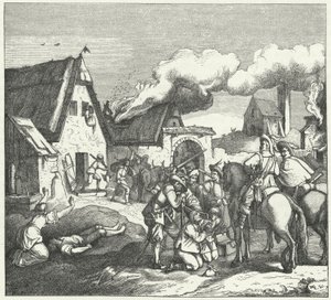 Keizerlijke troepen plunderen na de Slag bij Nordlingen, 1634 door Josef Mathias Trenkwald