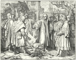 Maarten Luther verbrandt de pauselijke bul in Wittenberg, 1520 door Josef Mathias Trenkwald