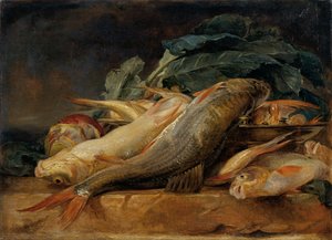 Stilleven met vissen door Josef Neugebauer