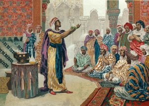 Jabir ibn Hayyan geeft les in chemie in Edesa