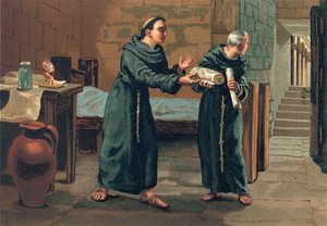 Roger Bacon stuurt zijn Magnum Opus naar de Paus door Josep or Jose Planella Coromina