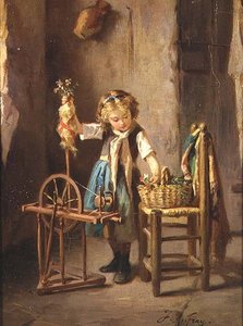 Bij het spinnewiel door Joseph Athanase Aufray