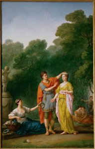 Een minnaar die zijn geliefde kroont met een bloemenkrans ... door Joseph-Marie the Elder Vien