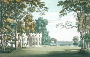 Het huis, de tuinen en het meer bij Strawberry Hill, gegraveerd door J.C. Stadler door Joseph (after) Farington