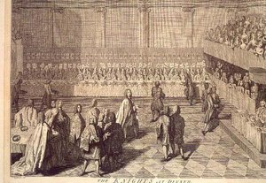 De ridders van de Orde van het Bad bij een diner ter ere van Prins William door Joseph (after) Highmore