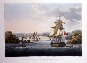 De haven van Port Cornwallis. Eiland van Groot-Andaman, met de vloot die zich klaarmaakt voor Rangoon, gegraveerd door G. Hunt, uitgegeven door Kingsbury & Co., Londen door Joseph (after) Moore