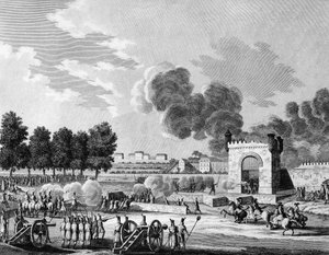 Franse revolutie: Republikeinse feest van de overwinningen, gevecht van jonge studenten op het Champs de Mars in Parijs op 21 oktober 1794. Gravure door Malapeau naar Swebach - Desfontaines. Parijs, Bibliotheek van het Instituut voor Geschiedenis van de Re door Joseph (after) Swebach Desfontaines