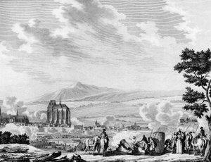 Franse revolutie en aankomst van de contrarevolutionaire troepen van het Oostenrijkse leger: Bombardement van de stad Lille (25 september) door Joseph (after) Swebach Desfontaines