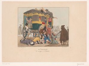 Omnibus met passagiers wordt overvallen door Joseph Ambroise Jobard