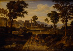 Landschap bij Terni met een brug over de rivier door Joseph Anton Koch