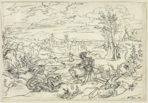 Landschap met Sint-Joris en de Draak en de Monte Soratte door Joseph Anton Koch