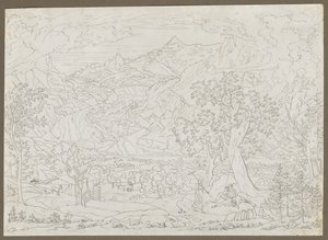 De Grindelwald-gletsjer met jager en boerenmeisje op de voorgrond, ca. 1823
