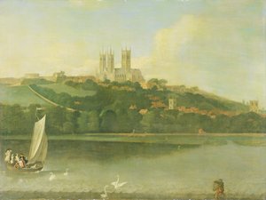 Een Uitzicht op de Kathedraal en Stad Lincoln vanaf de Rivier, c.1760 door Joseph Baker