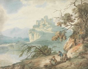 Kasteel en Figuren in een Landschap
