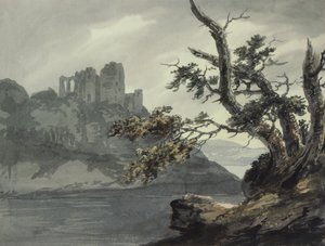 Vervallen kasteel bij een rivier door Joseph Barber