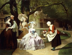 Marie Antoinette en Lodewijk XVI in de Tuilerieëntuin met Madame Lambale door Joseph Caraud