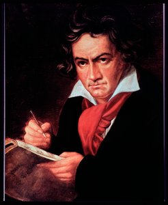 Portret van de Duitse componist Ludwig van Beethoven die Missa solemnis schrijft
