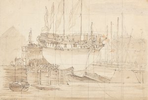 Zeilschip in Dok, Boeg Vooruit: Geschaald voor Tracering door Joseph Cartwright