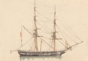 Enkele brigantijn, zeilen gestreken