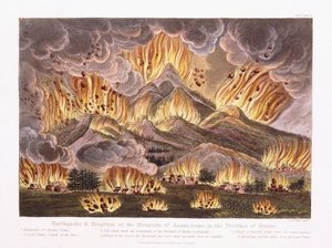 Aardbeving en Uitbarsting van de Berg Asama-yama in de Provincie Sinano, 1822