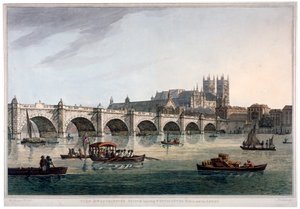 Westminster Bridge, Westminster Abbey en Westminster Hall, Londen door Joseph Constantine Stadler