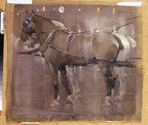 Paarden bij gaslicht door Joseph Crawhall