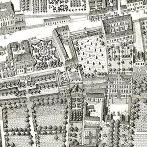 Detail van een kaart van Wenen met 135 Alsergrund waar Mozart en zijn familie woonden in 1788 door Joseph Daniel Huber