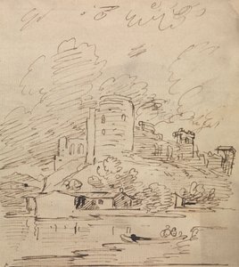 Kasteel met een Ronde Toren Boven een Rivier door Joseph Farington