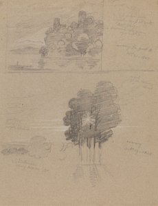 Twee Schetsen van een Kasteel en van Bomen; Ochtend en Avond