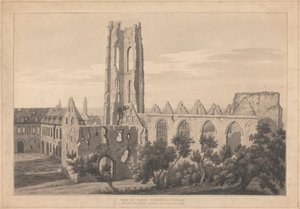Uitzicht op de Sint-Niklaaskerk in Valenciennes na de Belegering