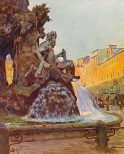 Rome: Piazza Navona, La Fontaine du Bernin door Joseph Felix Bouchor