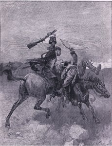 Slaat een van hen van zijn paard (litho) door Joseph Finnemore