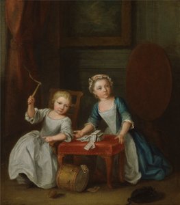 Kinderen aan het spelen, waarschijnlijk de zoon van de kunstenaar Jacobus en dochter Maria Joanna Sophia door Joseph Francis Nollekens