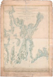 Een kaart van de haven van Rhode Island en Narragansett Bay door Joseph Frederick Wallet DesBarres