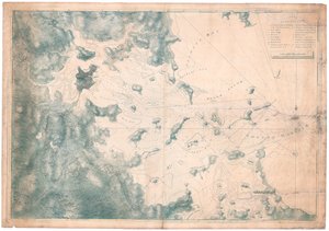 Een kaart van nautische opmerkingen over waarnemingen voor de kaart van de haven van Boston door Joseph Frederick Wallet DesBarres